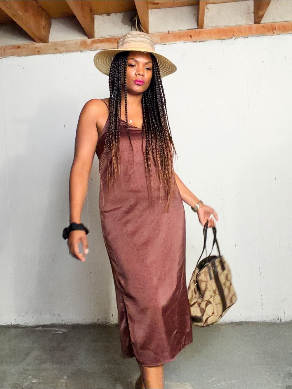 Reitmans Sleek Brown Satin Slip Dress - Picture 6 of 15